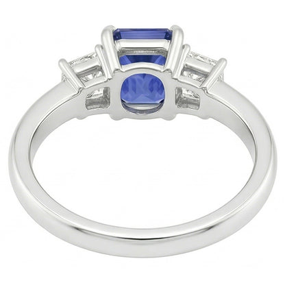 Sapphire Gemstone Jewelry 3 Stone Trapezoid Natural Earth Mined Diamonds Ring 2.50 Carats