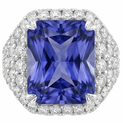 Sapphire Gemstone Ring 4.50 Carats Multi Row Pave Set Natural Earth Mined Diamond Shank