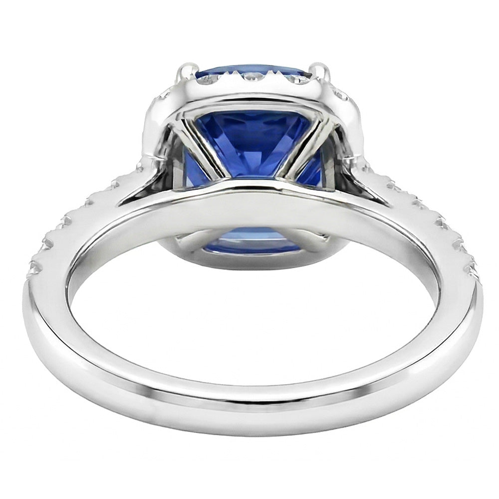 Sapphire Halo Engagement Ring 3.50 Carats Cushion & Round Natural Earth Mined Diamonds