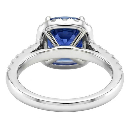 Sapphire Halo Engagement Ring 3.50 Carats Cushion & Round Natural Earth Mined Diamonds