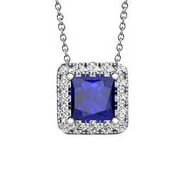 Sapphire Jewelry Halo Diamond Pendant White Gold 14K