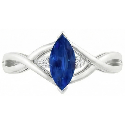 Sapphire Marquise Cut Engagement Ring With Natural Earth Mined Diamonds