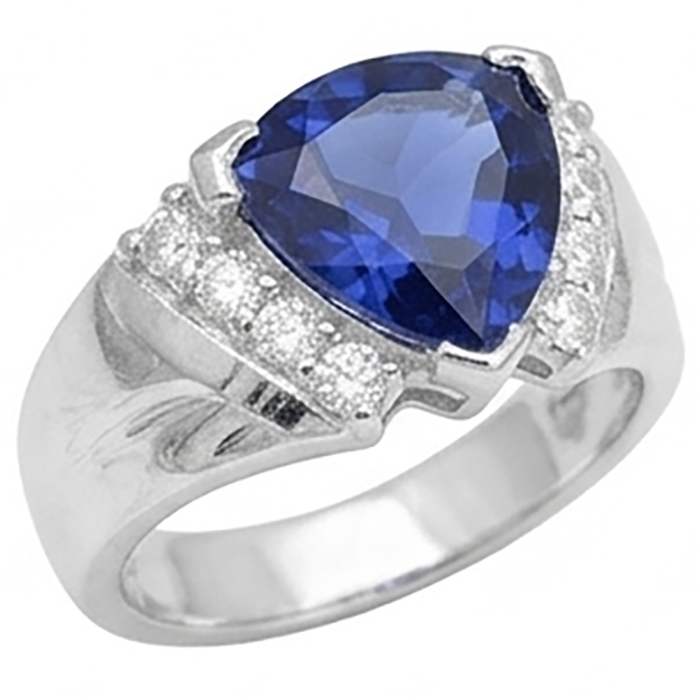 Sapphire Mens Ring IGI CERTIFIED Diamond Anniversary Trillion Vintage Style
