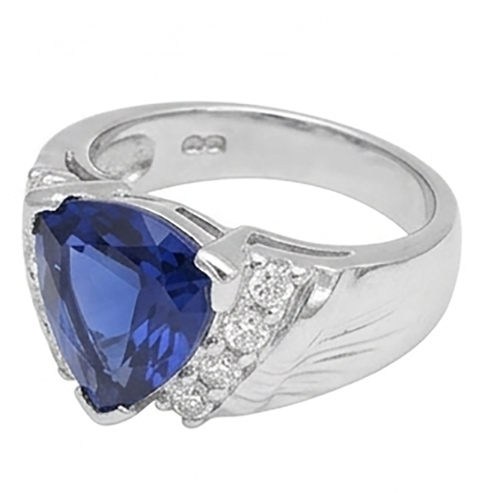 Sapphire Mens Ring IGI CERTIFIED Diamond Anniversary Trillion Vintage Style