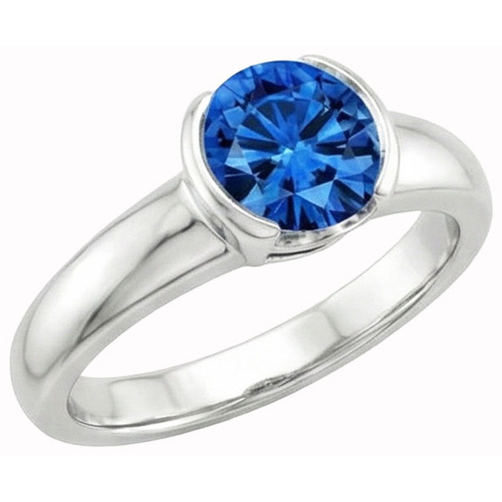 Natural Real ( Not Lab Grown )  Sapphire Round Cut White Gold Engagement Ring