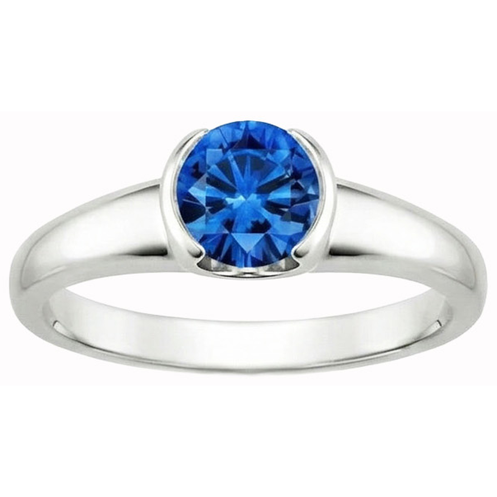 Natural Real ( Not Lab Grown )  Sapphire Round Cut White Gold Engagement Ring