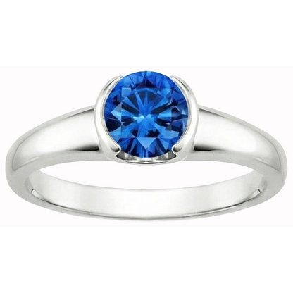 Natural Real ( Not Lab Grown )  Sapphire Round Cut White Gold Engagement Ring