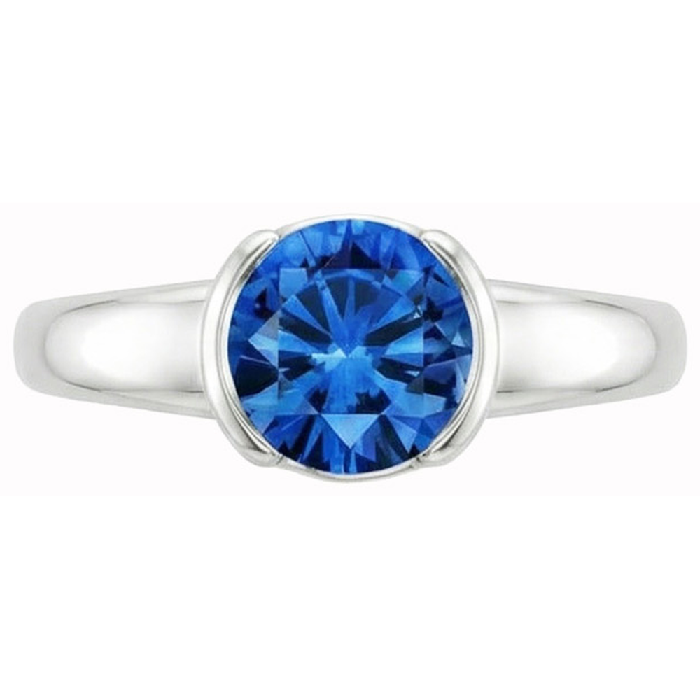 Natural Real ( Not Lab Grown )  Sapphire Round Cut White Gold Engagement Ring