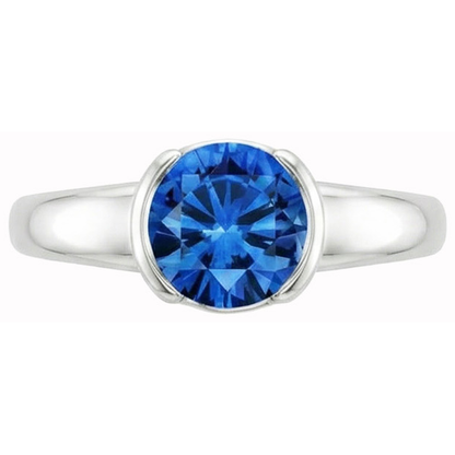 Natural Real ( Not Lab Grown )  Sapphire Round Cut White Gold Engagement Ring