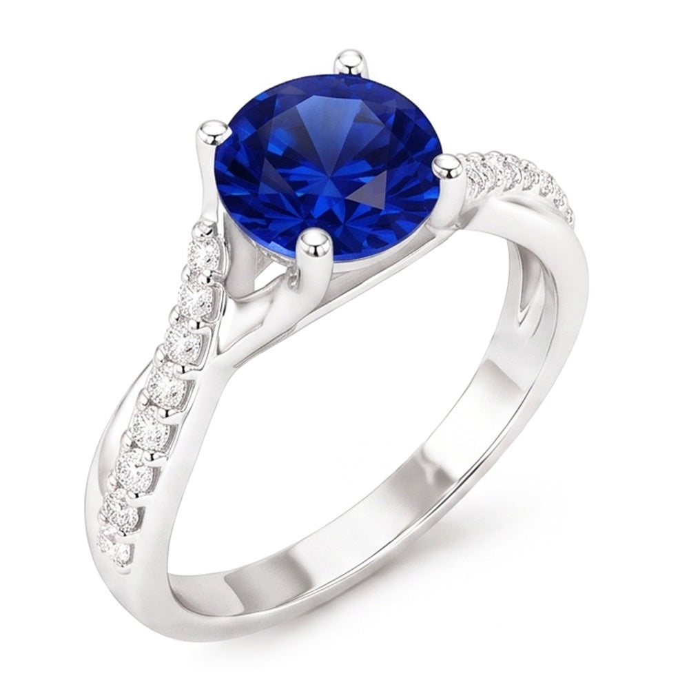 Sapphire Solitaire Ring With Natural Earth Mined Diamond Accents Twisted Shank 2.50 Carats