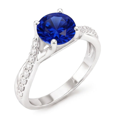 Sapphire Solitaire Ring With Natural Earth Mined Diamond Accents Twisted Shank 2.50 Carats