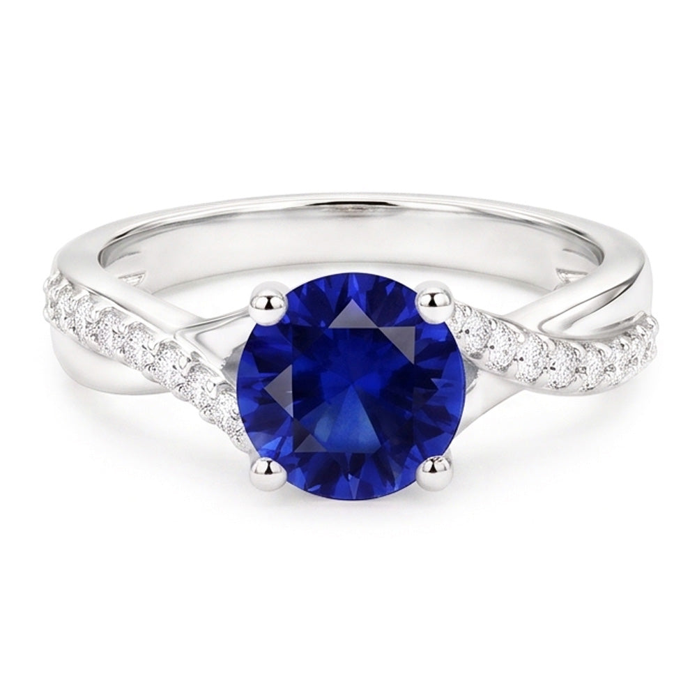 Sapphire Solitaire Ring With Natural Earth Mined Diamond Accents Twisted Shank 2.50 Carats