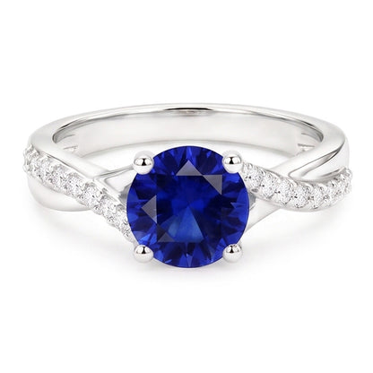 Sapphire Solitaire Ring With Natural Earth Mined Diamond Accents Twisted Shank 2.50 Carats