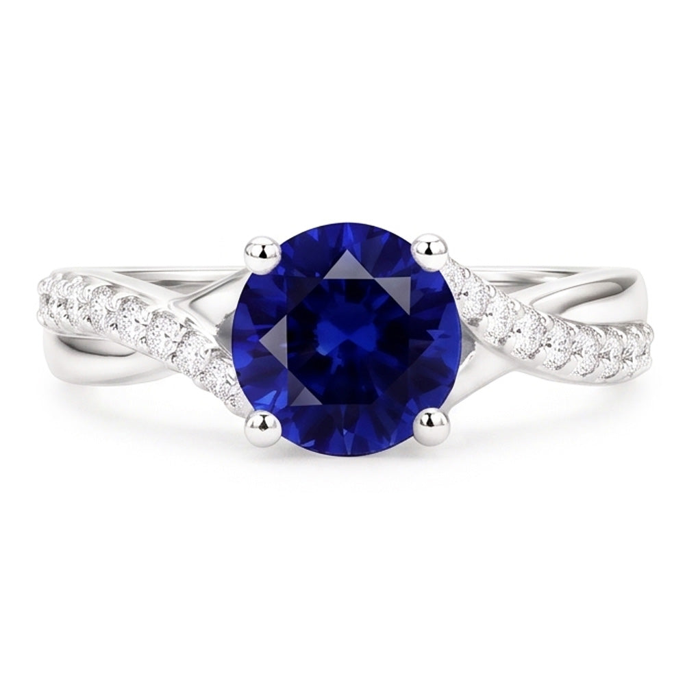 Sapphire Solitaire Ring With Natural Earth Mined Diamond Accents Twisted Shank 2.50 Carats