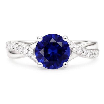 Sapphire Solitaire Ring With Natural Earth Mined Diamond Accents Twisted Shank 2.50 Carats