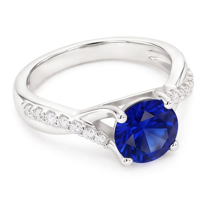 Sapphire Solitaire Ring With Natural Earth Mined Diamond Accents Twisted Shank 2.50 Carats