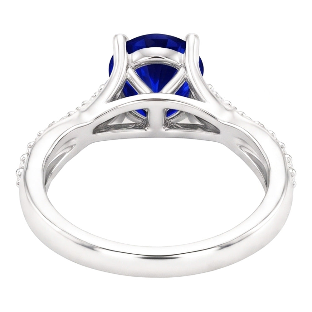 Sapphire Solitaire Ring With Natural Earth Mined Diamond Accents Twisted Shank 2.50 Carats