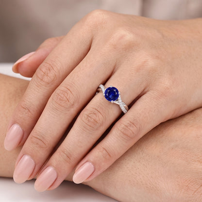Sapphire Solitaire Ring With Natural Earth Mined Diamond Accents Twisted Shank 2.50 Carats