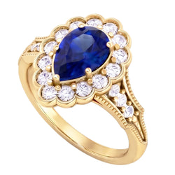 Sapphire Vintage Style Engagement Natural Earth Mined Diamond Ring