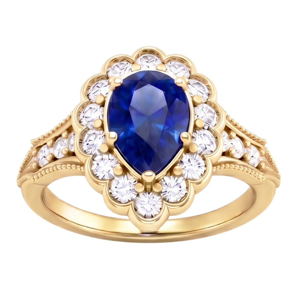 Sapphire Vintage Style Engagement Natural Earth Mined Diamond Ring