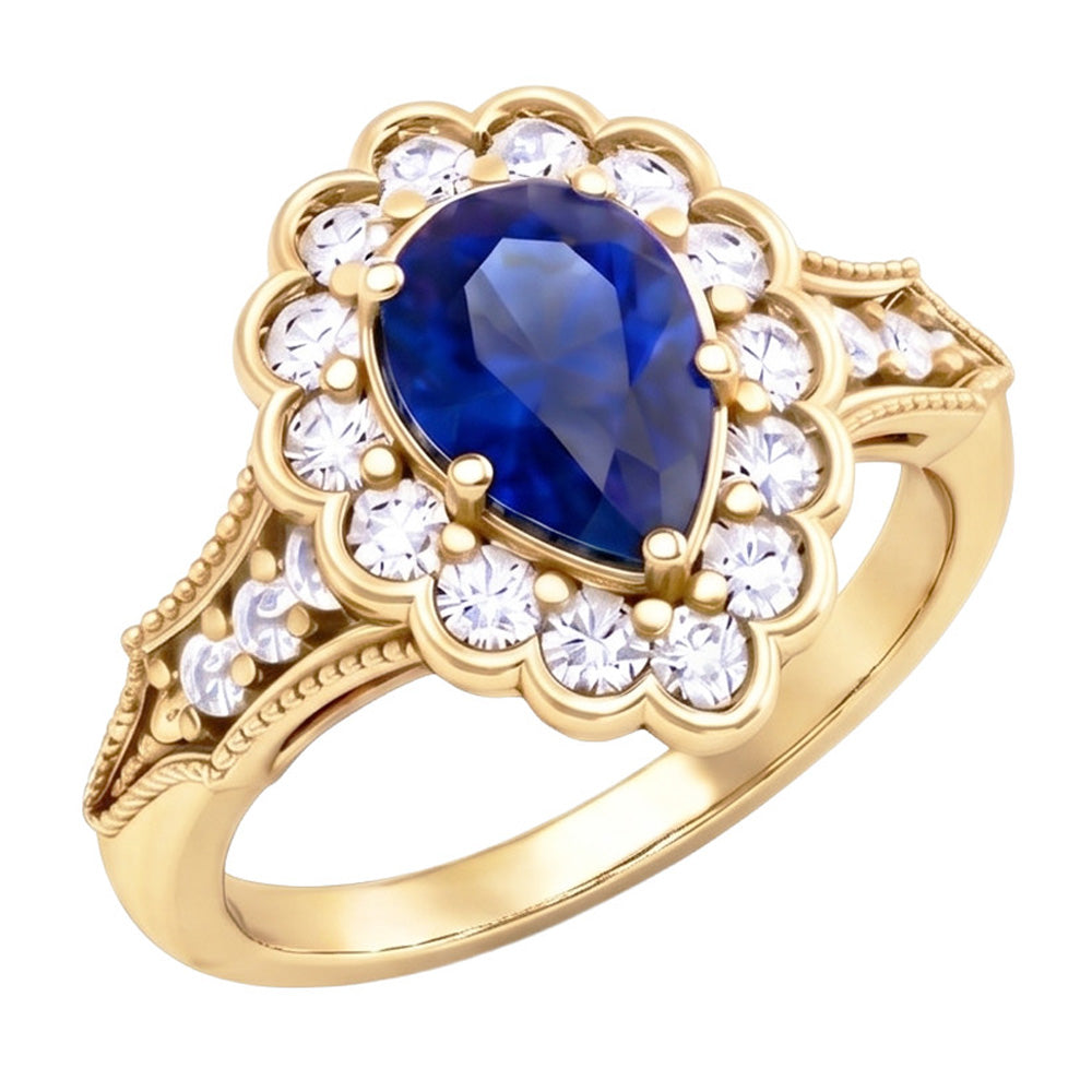 Sapphire Vintage Style Engagement Natural Earth Mined Diamond Ring