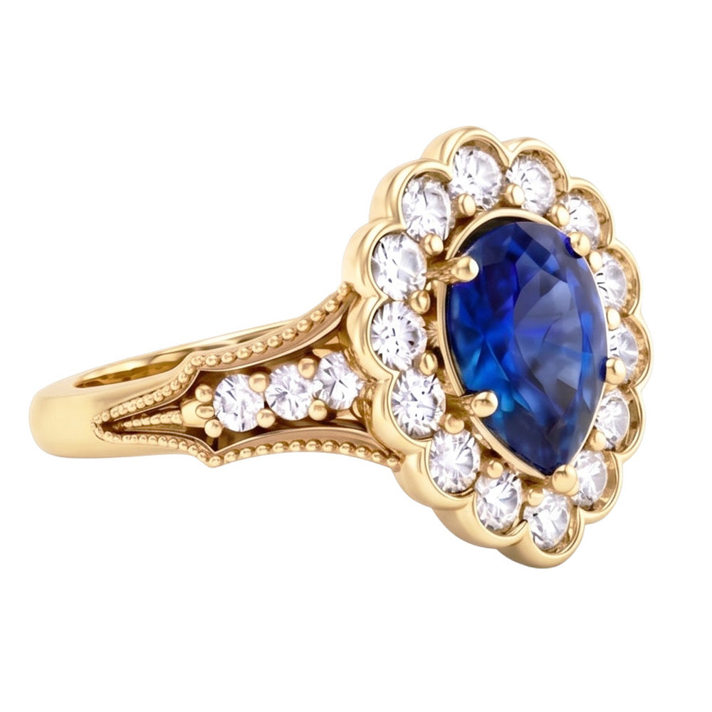 Sapphire Vintage Style Engagement Natural Earth Mined Diamond Ring