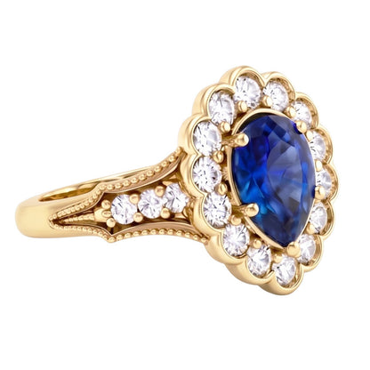 Sapphire Vintage Style Engagement Natural Earth Mined Diamond Ring