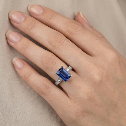 Sapphire Engagement Ring With Princess Natural Earth Mined Diamond Accents 3.50 Carats