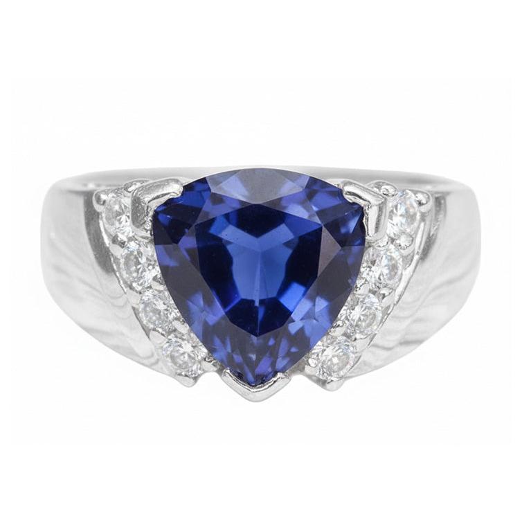 Sapphire Mens Ring Natural Earth Mined Diamond Anniversary Trillion Vintage Style