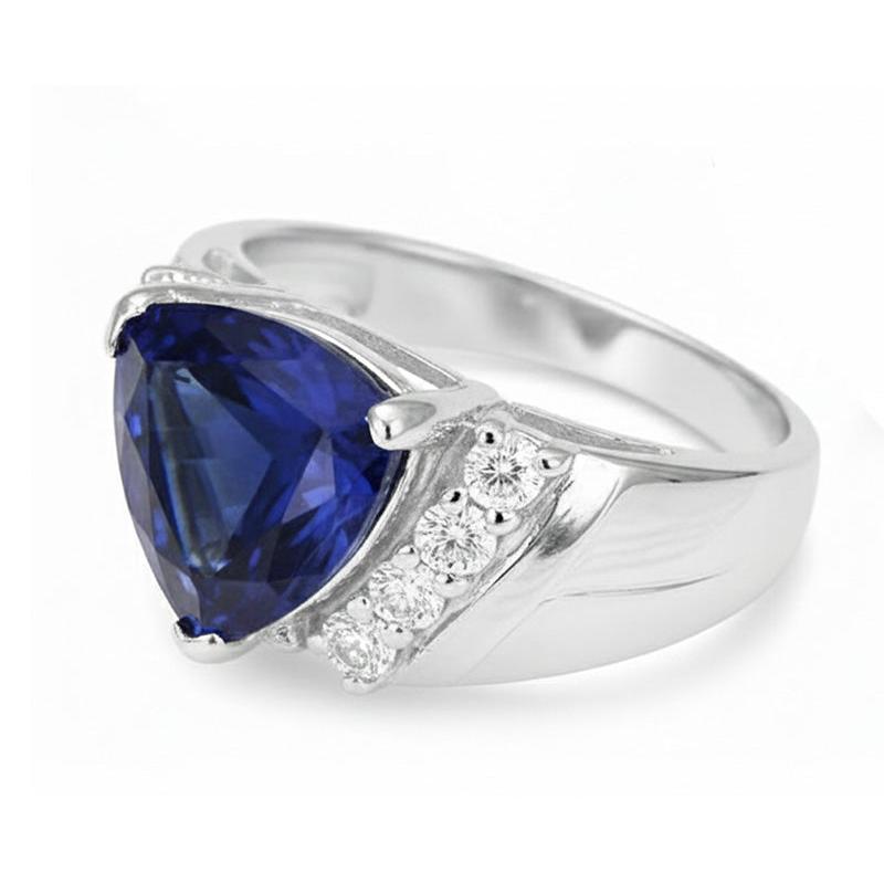 Sapphire Mens Ring Natural Earth Mined Diamond Anniversary Trillion Vintage Style