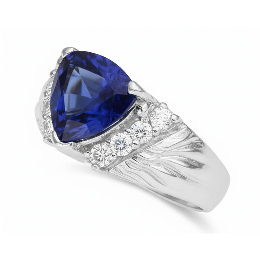 Sapphire Mens Ring Natural Earth Mined Diamond Anniversary Trillion Vintage Style