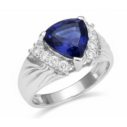 Sapphire Mens Ring Natural Earth Mined Diamond Anniversary Trillion Vintage Style
