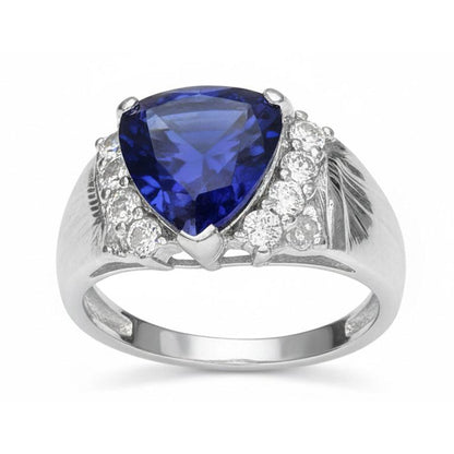 Sapphire Mens Ring Natural Earth Mined Diamond Anniversary Trillion Vintage Style