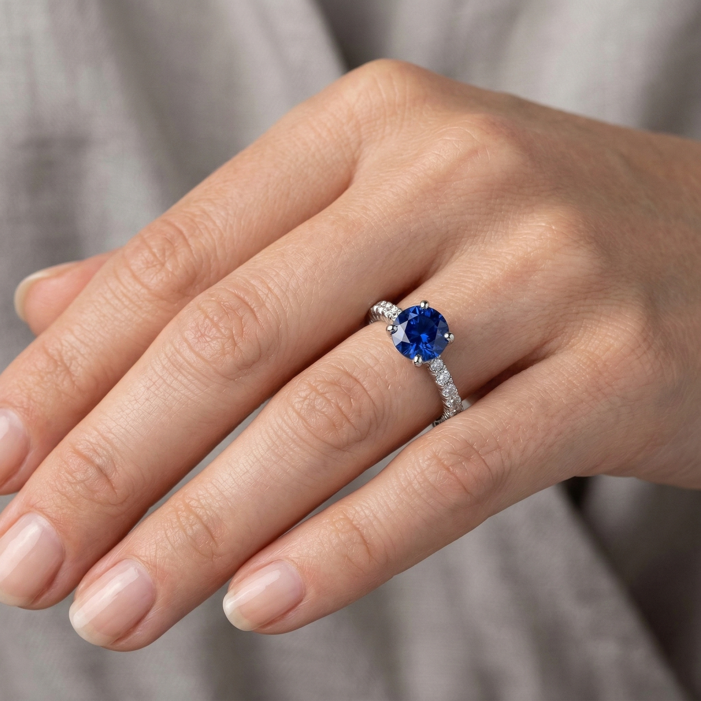 Sapphire Ring With Natural Earth Mined Diamond Accents