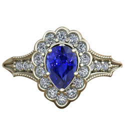 Sapphire Vintage Style Engagement Natural Earth Mined Diamond Ring