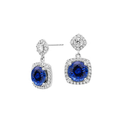 Sapphire And Natural Earth Mined Diamond Gemstone Earrings