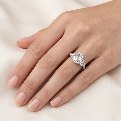 Shimmering Rose Cut Diamond 3-Stone Ring – 1.5 ct 14K White Gold