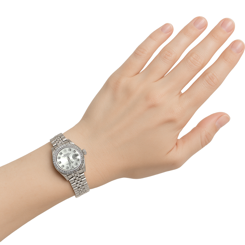 Silver Diamond Bezel Rolex Datejust Watch Stainless Steel Bracelet