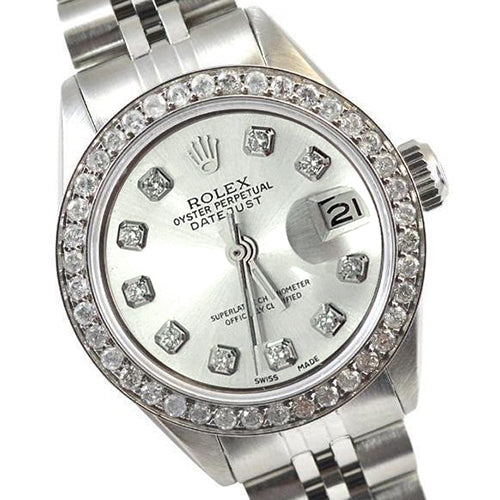 Silver Diamond Bezel Rolex Datejust Watch Stainless Steel Bracelet