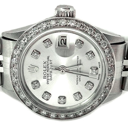 Silver Diamond Bezel Rolex Datejust Watch Stainless Steel Bracelet