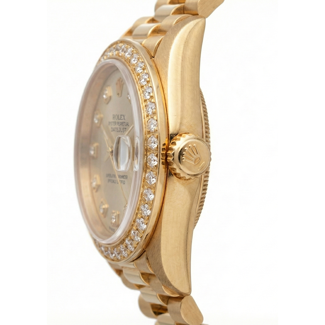 Silver Diamond Dial Rolex Watch President Style Yg Diamond Bezel