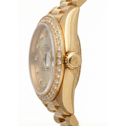 Silver Diamond Dial Rolex Watch President Style Yg Diamond Bezel