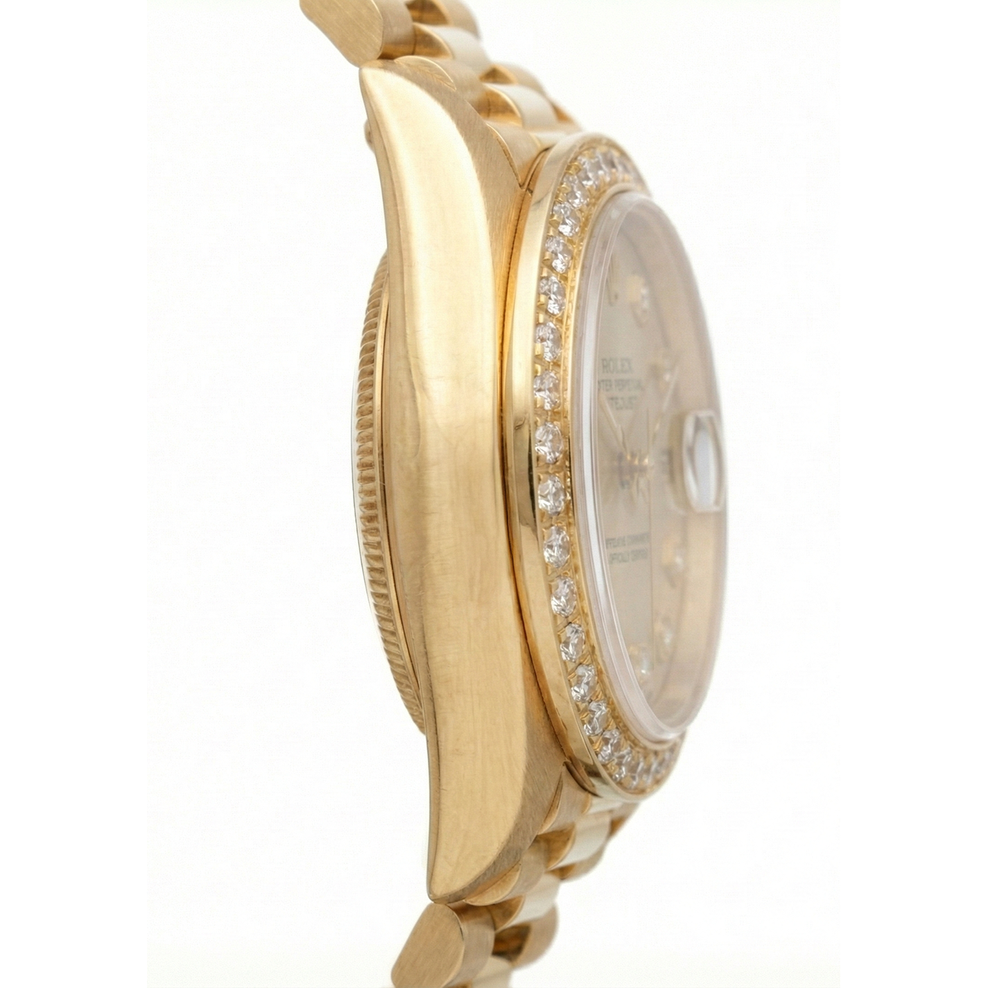 Silver Diamond Dial Rolex Watch President Style Yg Diamond Bezel