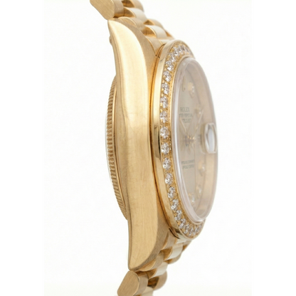 Silver Diamond Dial Rolex Watch President Style Yg Diamond Bezel