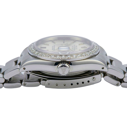 Silver Stick Dial Diamond Bezel Ladies Watch Rolex Date Bracelet
