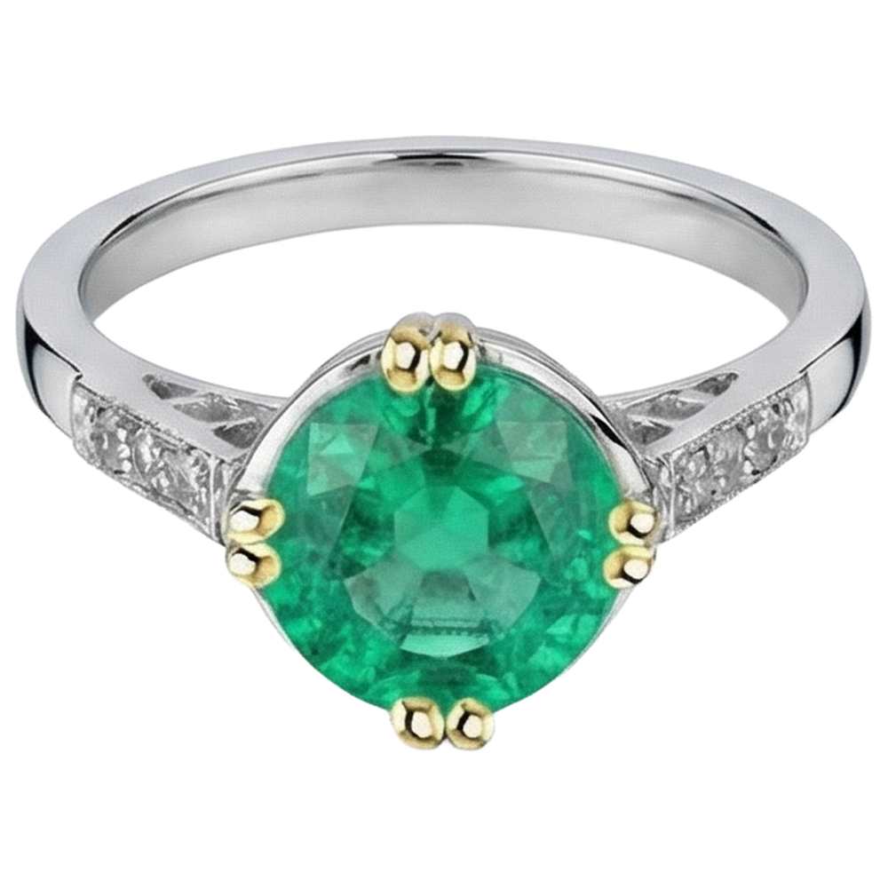natural round emerald 3.50ct ring top view