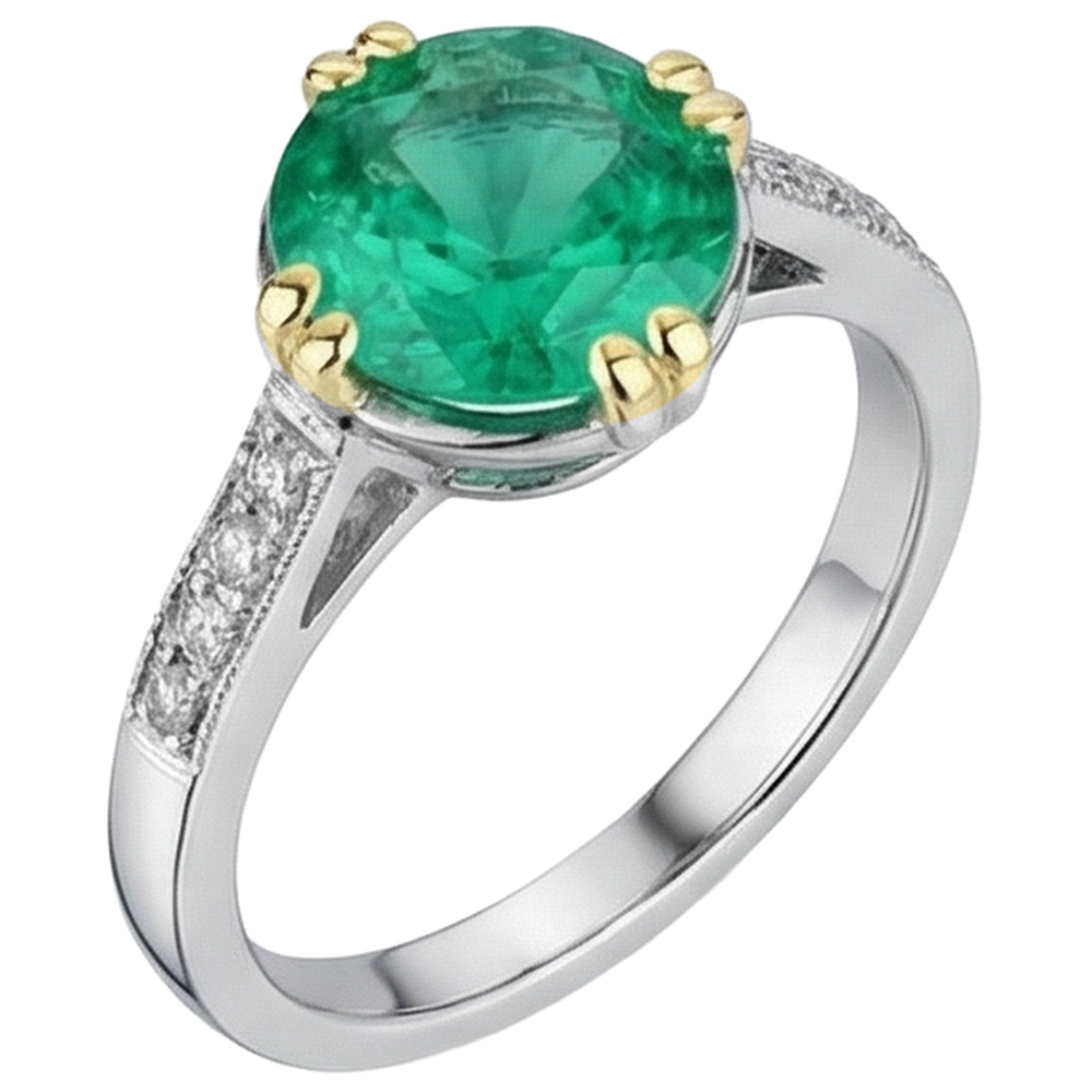 natural round emerald 3.50ct ring close up detail