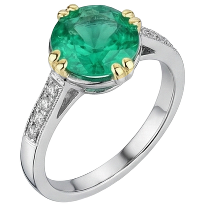 natural round emerald 3.50ct ring close up detail