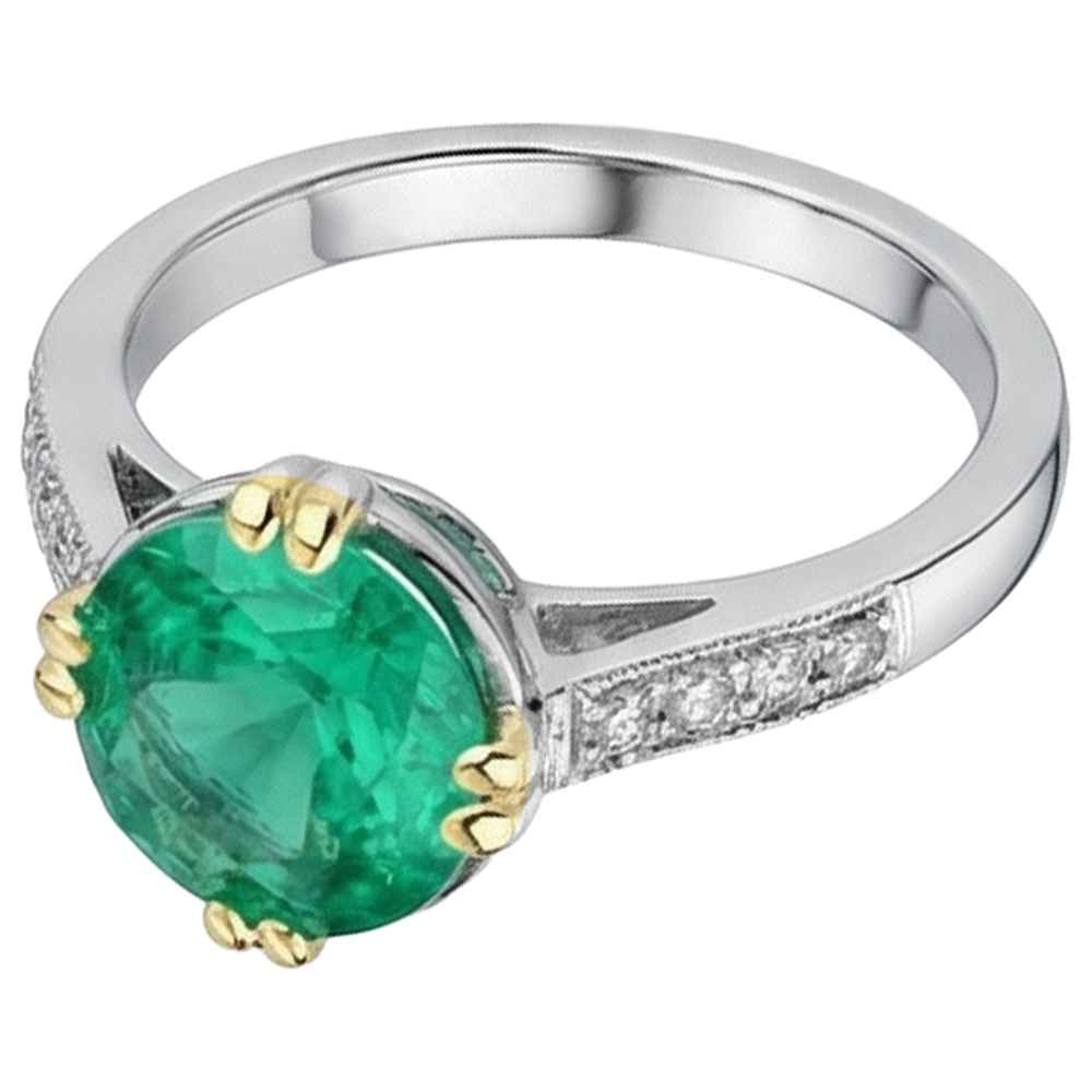 natural round emerald 3.50ct ring profile view