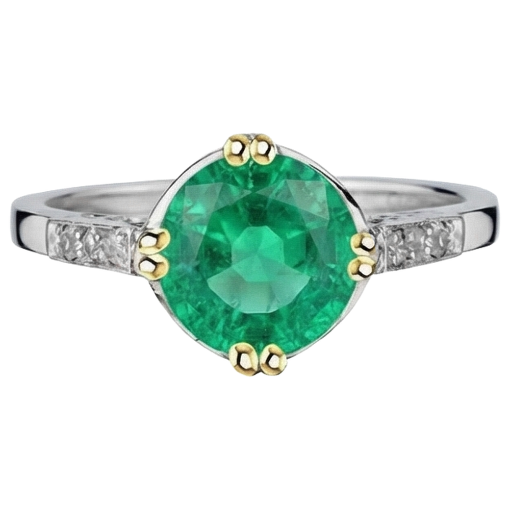 natural round emerald 3.50ct ring side angle